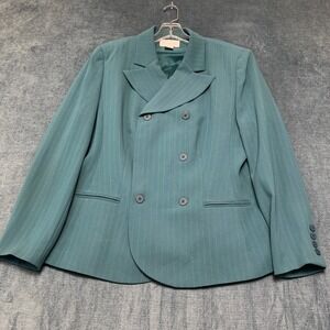 Tyler Gillis Blazer Jacket Womens 14 Teal Green Pinstripe Formal Double Breasted